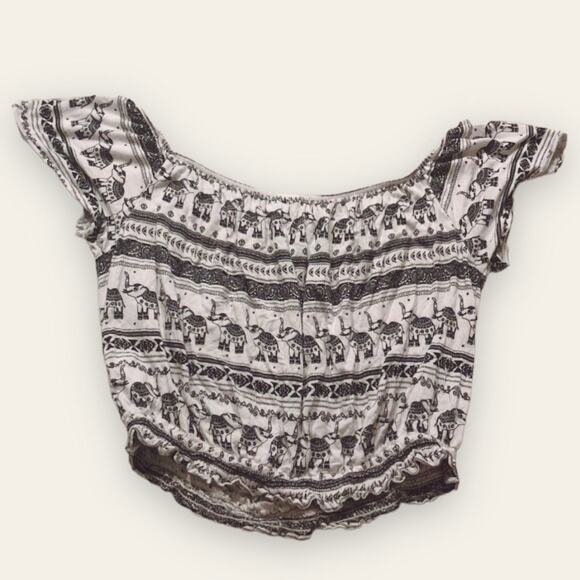 H&M Loves Coachella Boho Elephant Crop Top Shirt - Picture 1 of 8